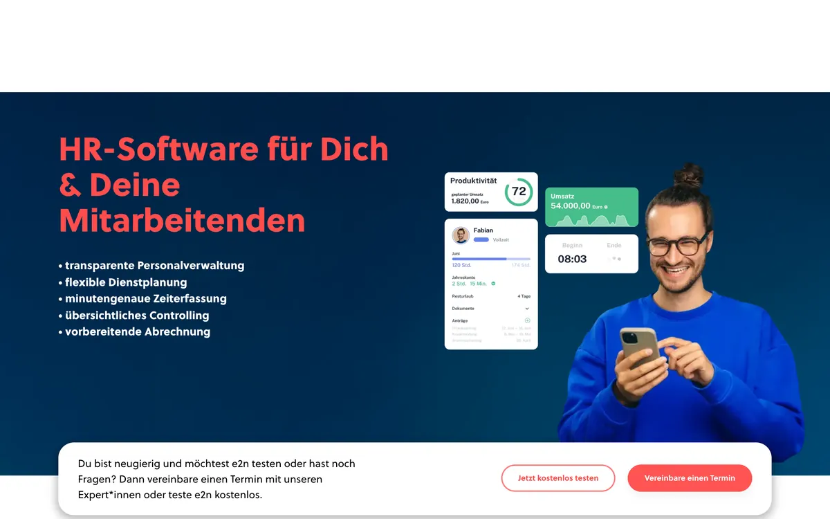 Screenshot der Startseite von e2n.de, aufgenommen im August 2026