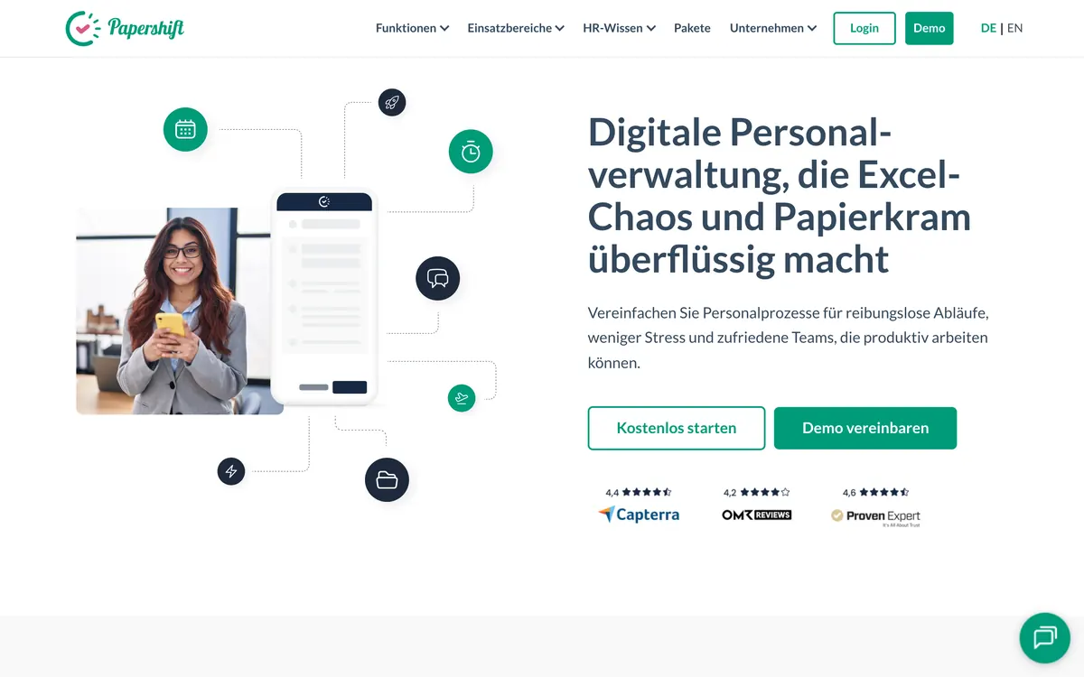Screenshot der Startseite von papershift.com, aufgenommen im August 2026